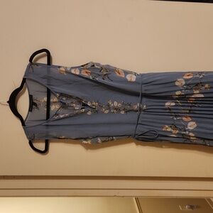 White House Black Market Floral  Blue pleated dress size 14